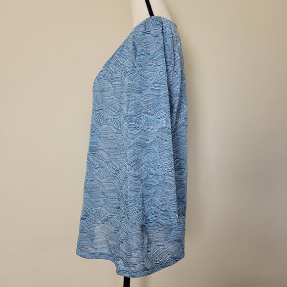 Chico's Easywear Size 3/XL Wavy Textured Cardigan 3/4 Sleeve V-Neck Soft Blue - Picture 7 of 15